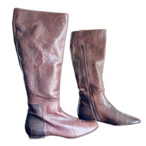 Delman Pebbled Patinated Leather Knee High Boot Size 7.5 in Brown Mauve Burgundy
